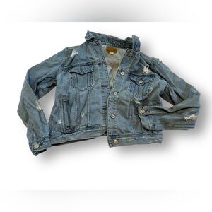 American Eagle Outfitters Light Wash Distressed Denim Jacket